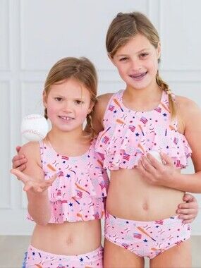 Ruffle Butts Pink Patriotic Ruffle Two-Piece Bikini